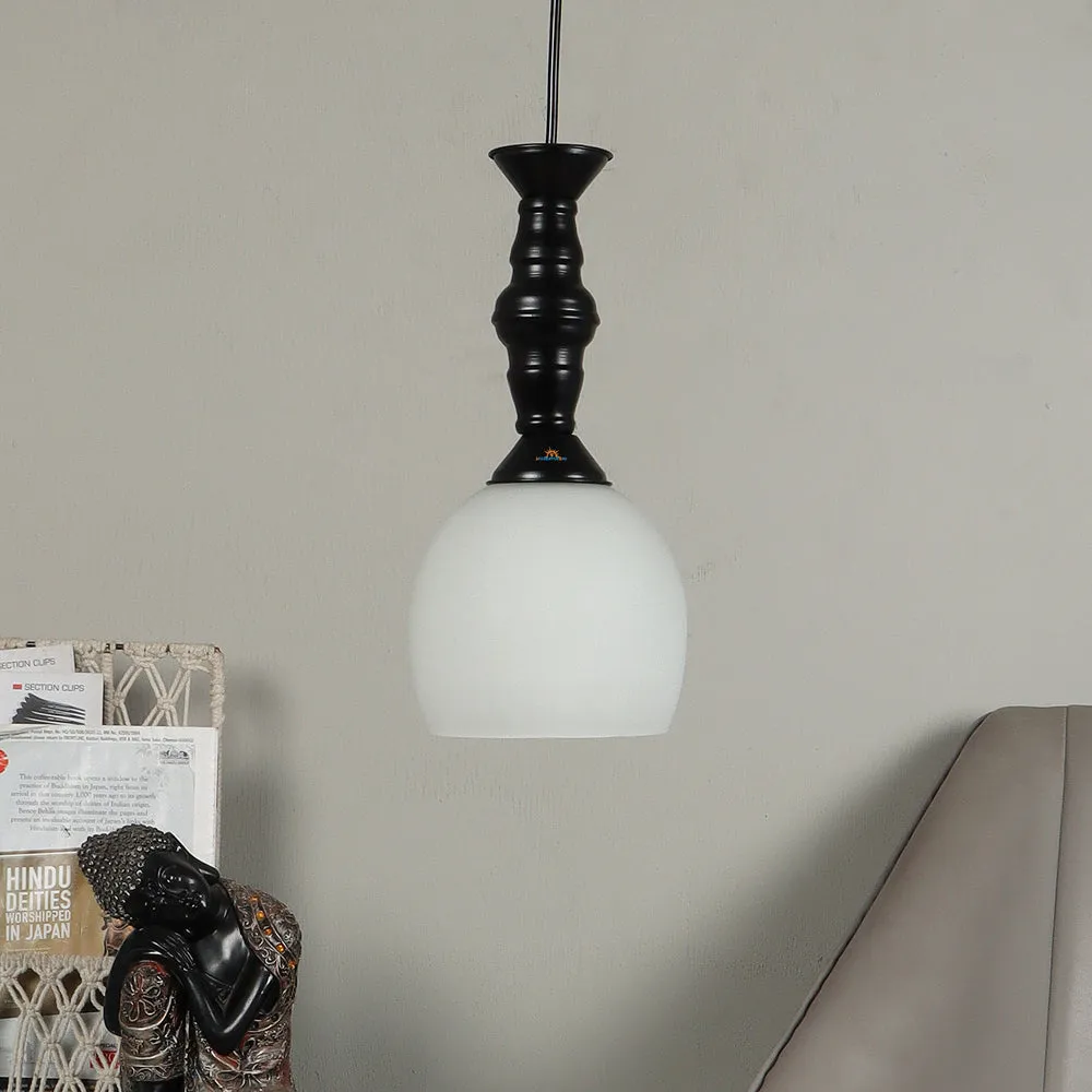 Single White Hanging Light with Cutdoom Glass
