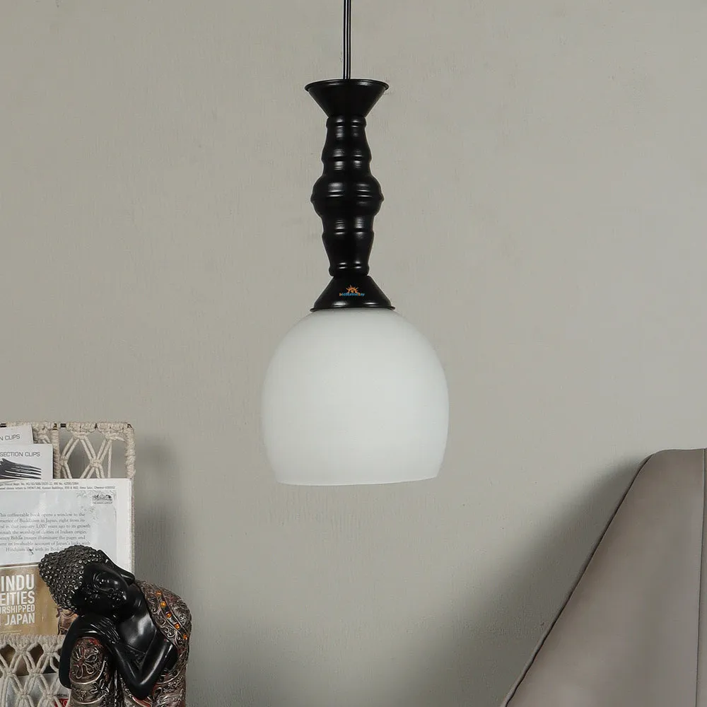 Single White Hanging Light with Cutdoom Glass