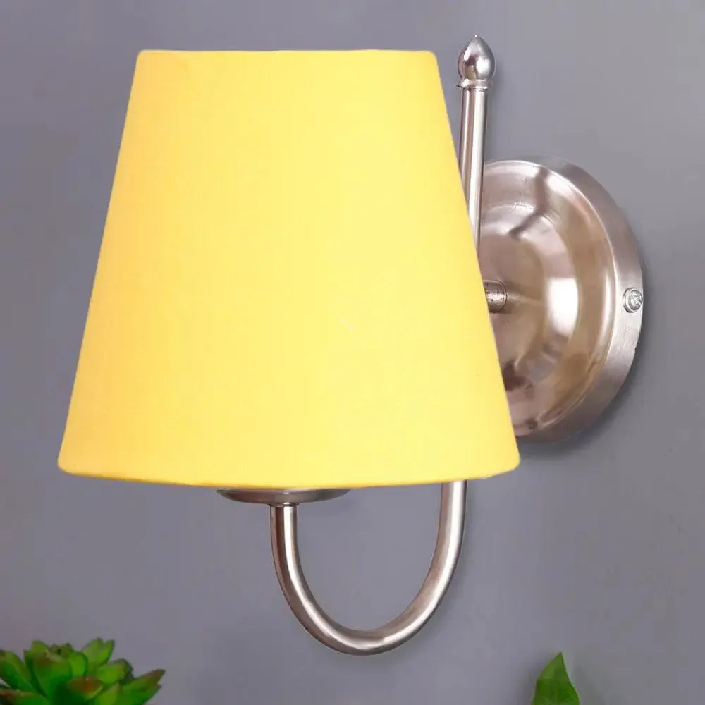 Single Yellow Cotton Conical Wall Mounted Lamp with Steel Base