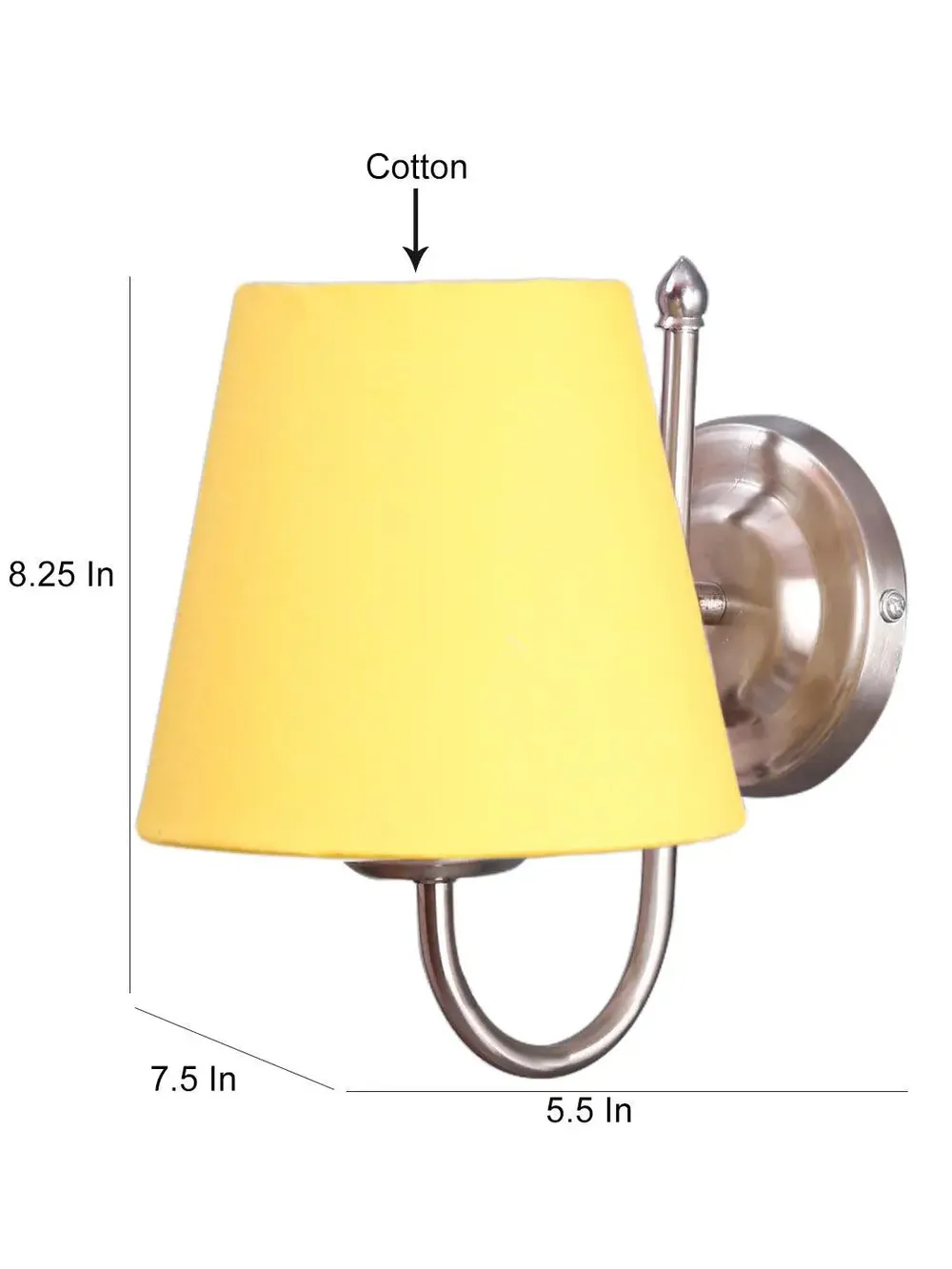 Single Yellow Cotton Conical Wall Mounted Lamp with Steel Base