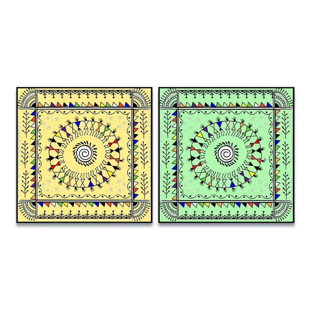 Sinuous Trailed Warli Art Frames-Set Of 2