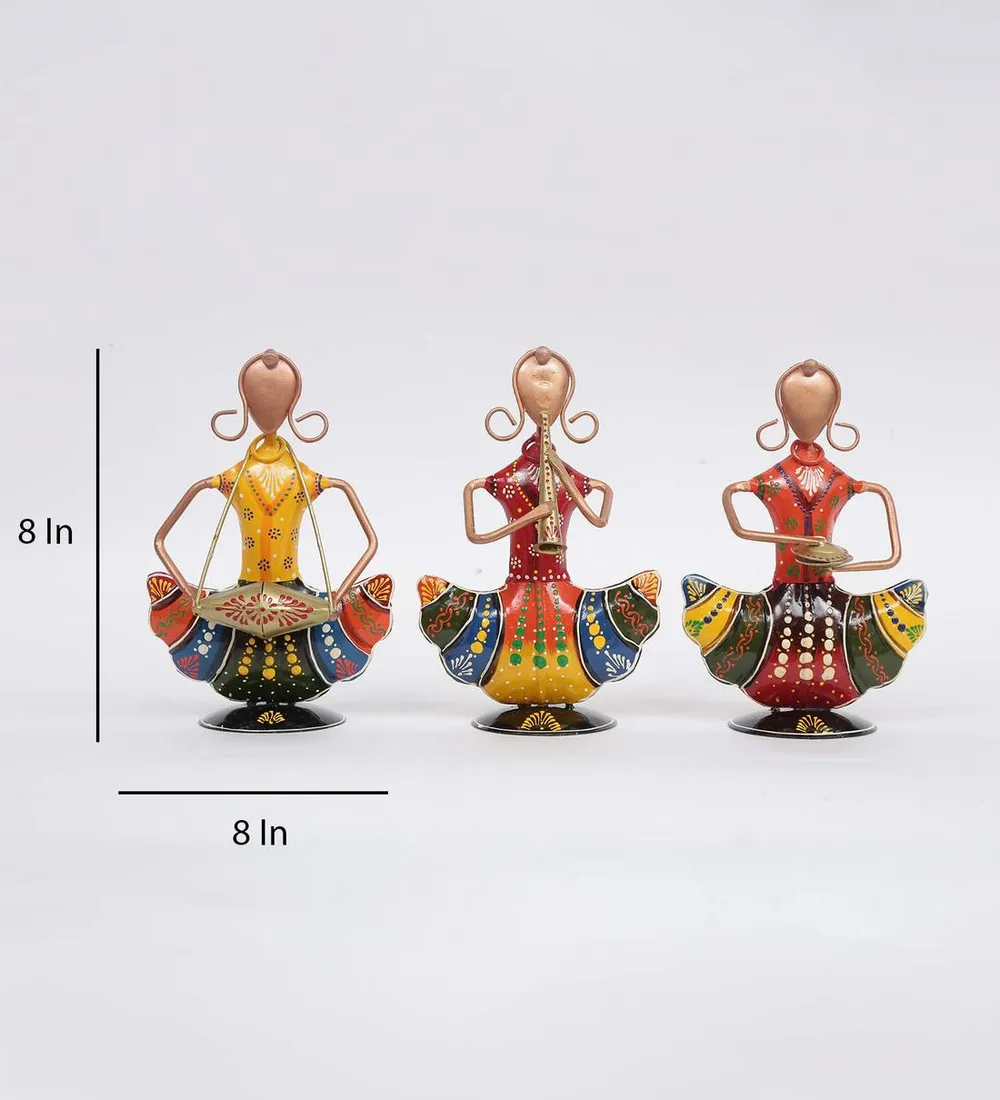 Sitting Colorful Traditional Dolls Metal Figurines / Showpiece Set Of 3