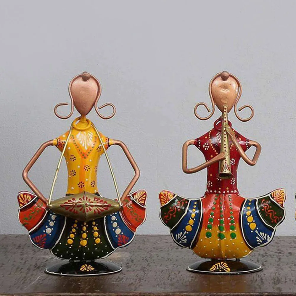 Sitting Colorful Traditional Dolls Metal Figurines / Showpiece Set Of 3