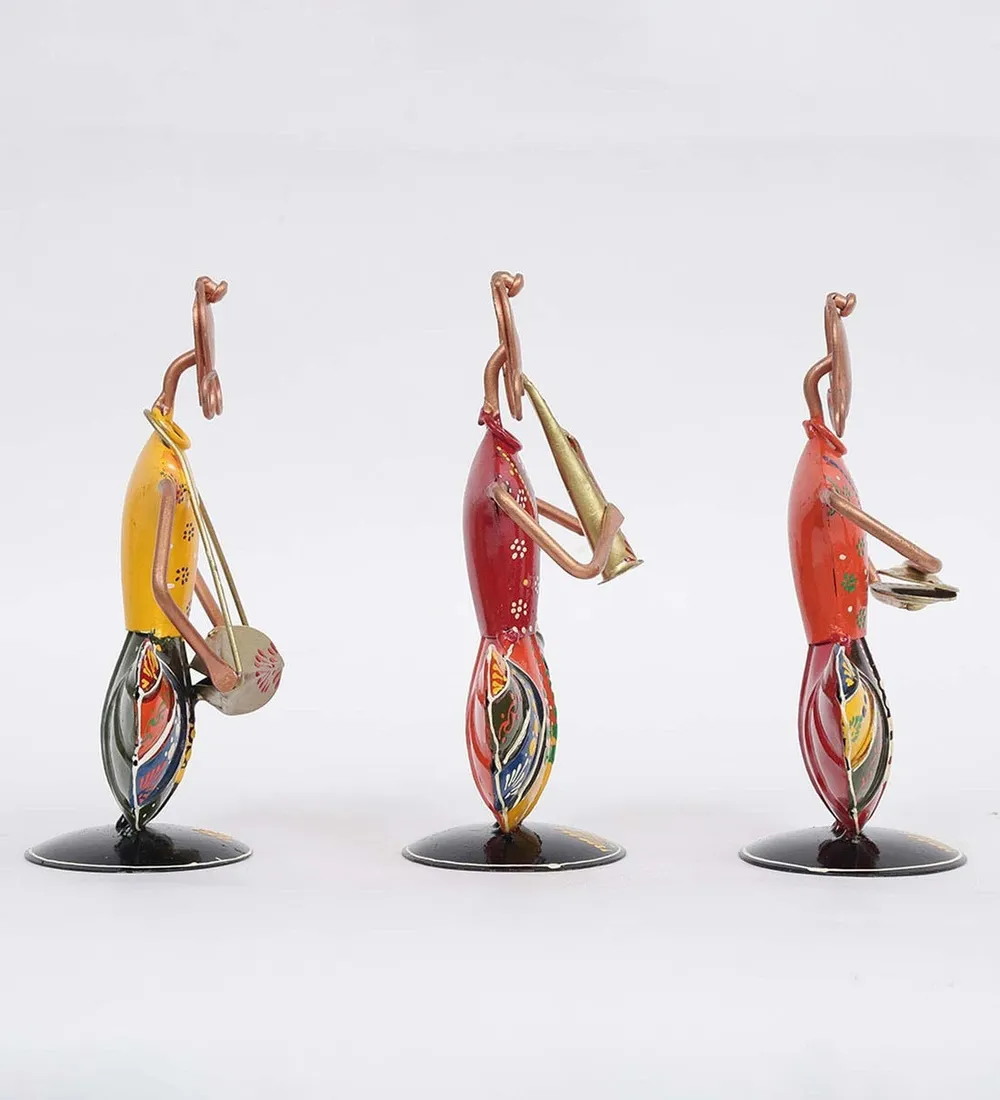 Sitting Colorful Traditional Dolls Metal Figurines / Showpiece Set Of 3