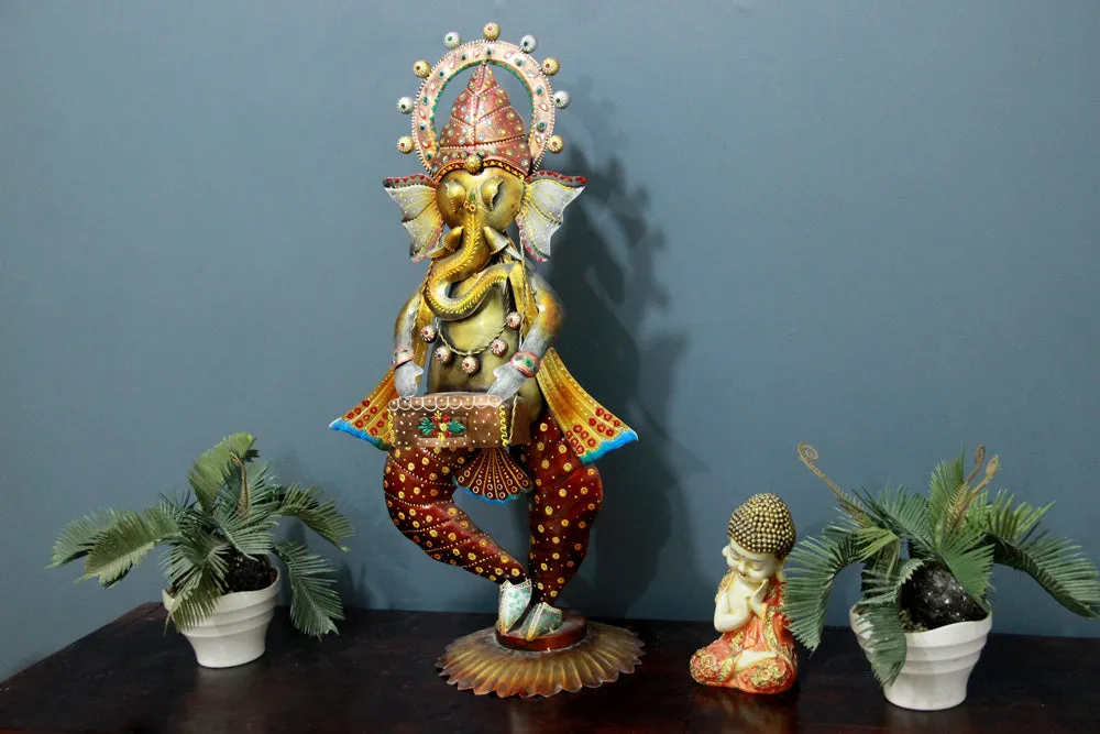 Sitting Ganesha Artistic Metal Table Accent Single Piece