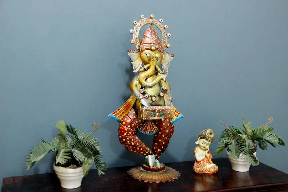 Sitting Ganesha Artistic Metal Table Accent Single Piece