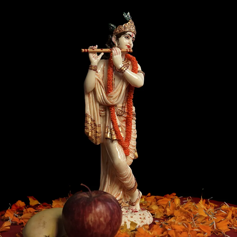 Skillfully Handcrafted Highly Detailed Charming Lord Krishna Idol In Polyresin