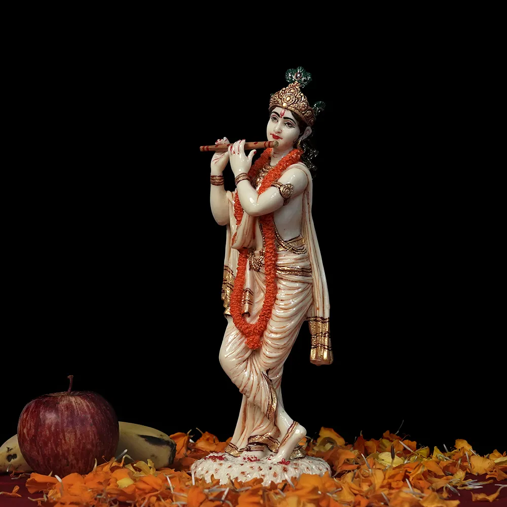 Skillfully Handcrafted Highly Detailed Charming Lord Krishna Idol In Polyresin