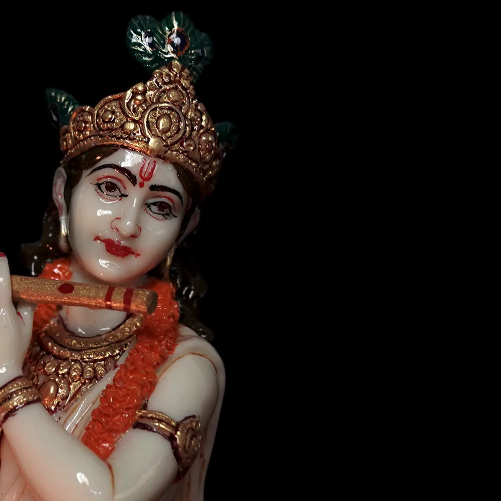 Skillfully Handcrafted Highly Detailed Charming Lord Krishna Idol In Polyresin