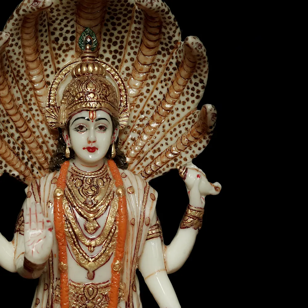 Skillfully Handcrafted Highly Detailed Divine Lord Vishnu Idol In Polyresin