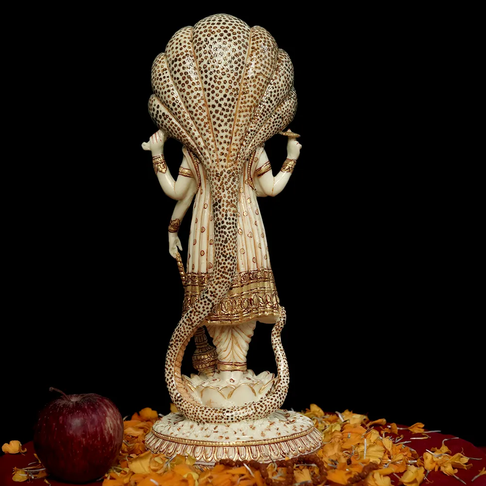 Skillfully Handcrafted Highly Detailed Divine Lord Vishnu Idol In Polyresin