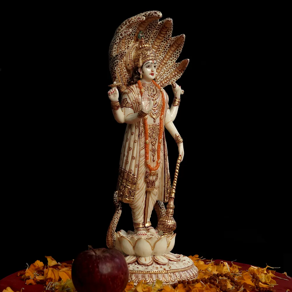 Skillfully Handcrafted Highly Detailed Divine Lord Vishnu Idol In Polyresin