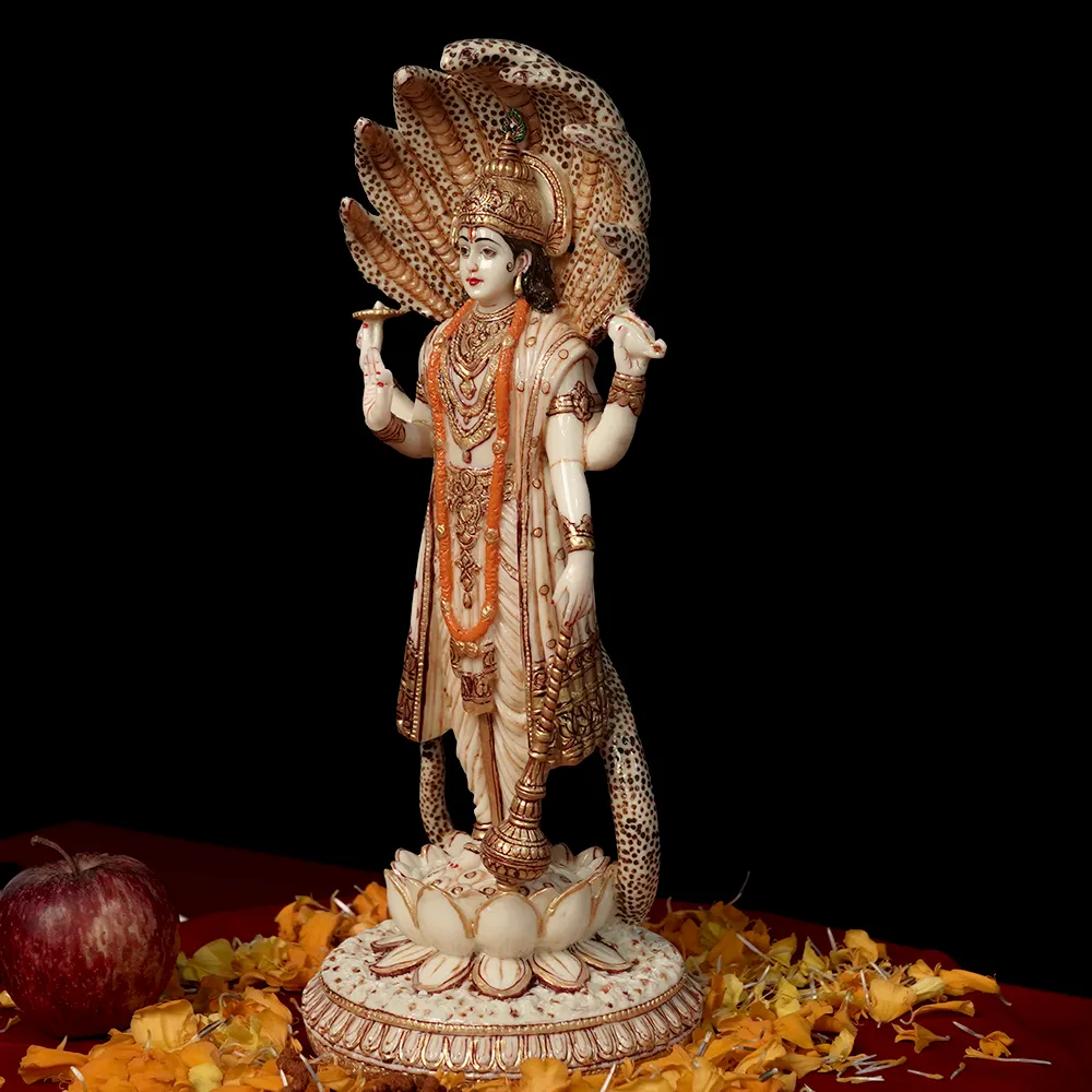 Skillfully Handcrafted Highly Detailed Divine Lord Vishnu Idol In Polyresin