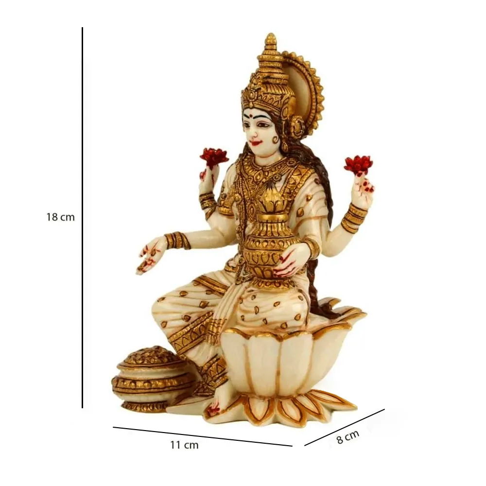 Skillfully Handcrafted Highly Detailed Divine Seated Goddess Laxmi Idol In Polyresin