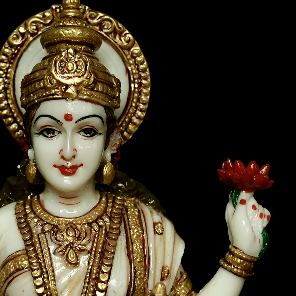 Skillfully Handcrafted Highly Detailed Divine Standing Goddess Laxmi Idol In Polyresin