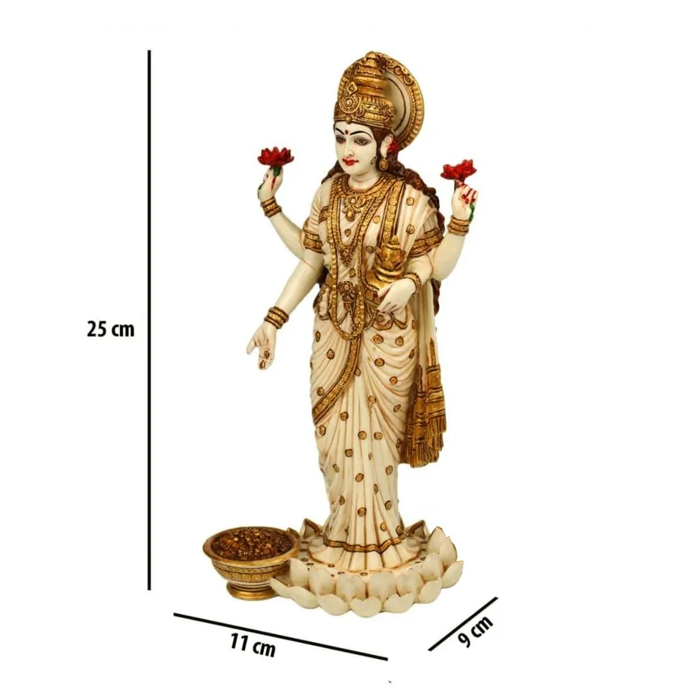 Skillfully Handcrafted Highly Detailed Divine Standing Goddess Laxmi Idol In Polyresin