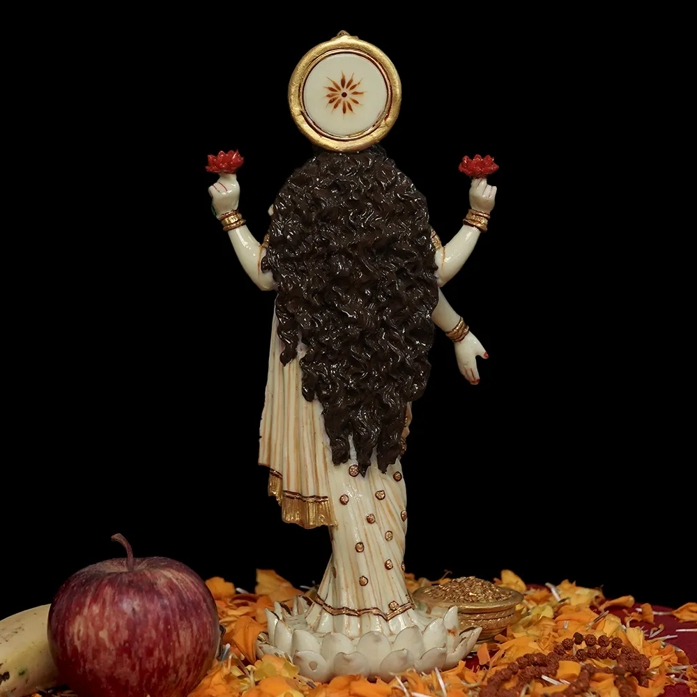 Skillfully Handcrafted Highly Detailed Divine Standing Goddess Laxmi Idol In Polyresin