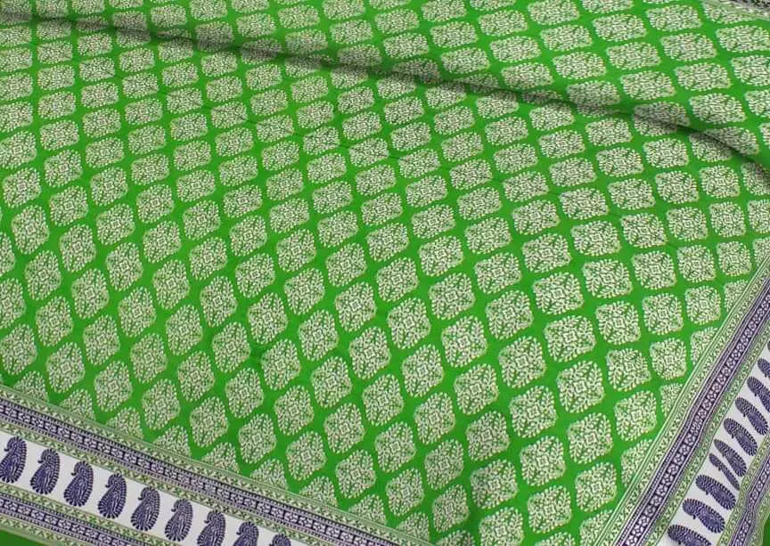 Skin-Friendly Green 144 TC Cotton Double Bedsheet with Pillow Covers