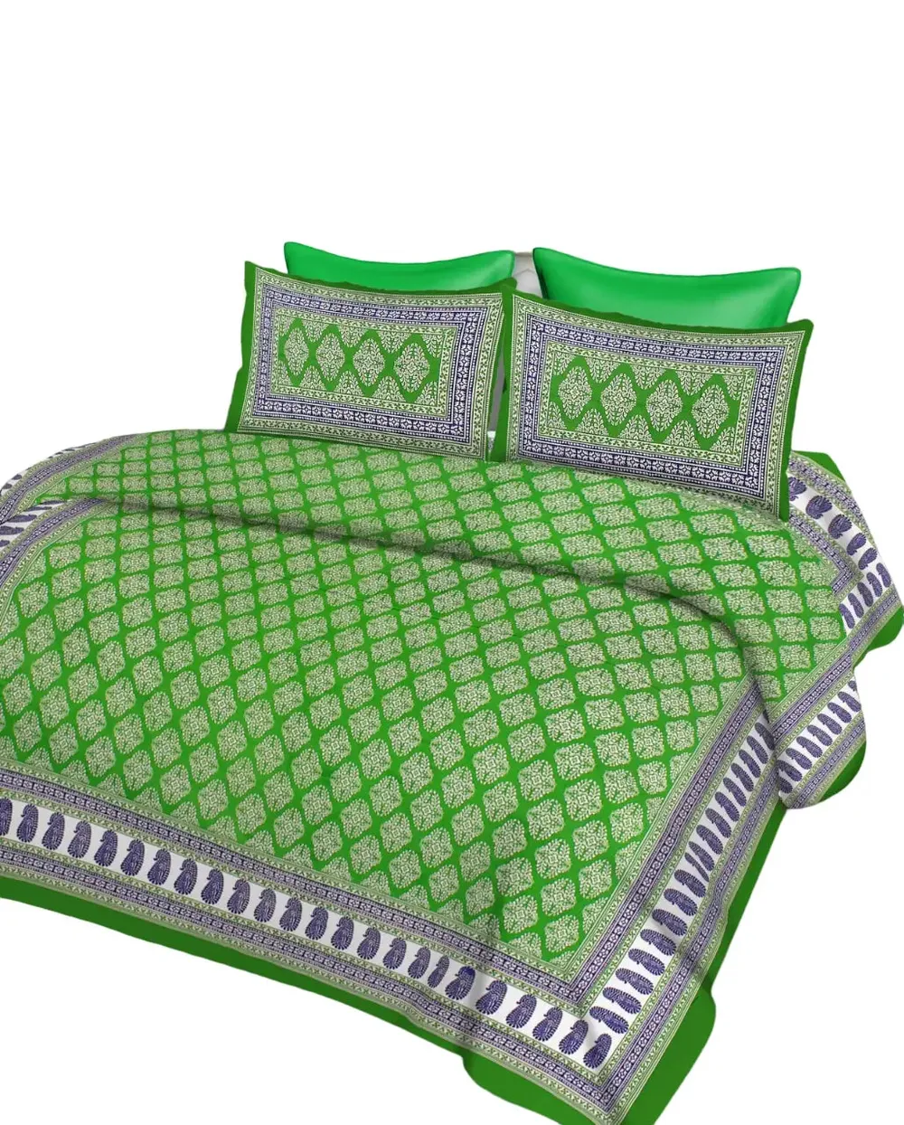 Skin-Friendly Green 144 TC Cotton Double Bedsheet with Pillow Covers