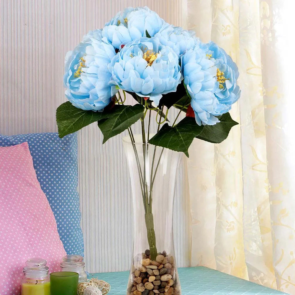 Sky Blue Artificial Peony Silk Flower Bunch