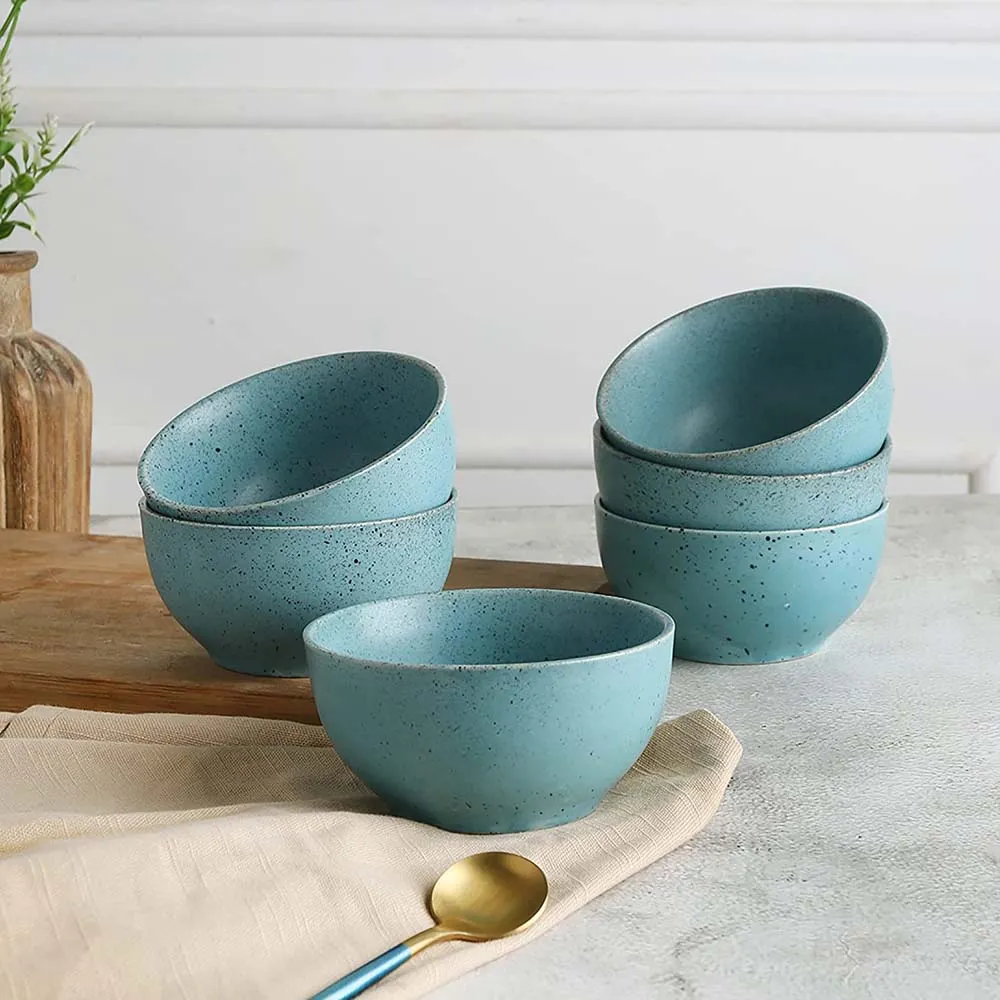 Sky Blue Minimal Ceramic Bowls Set Of 6