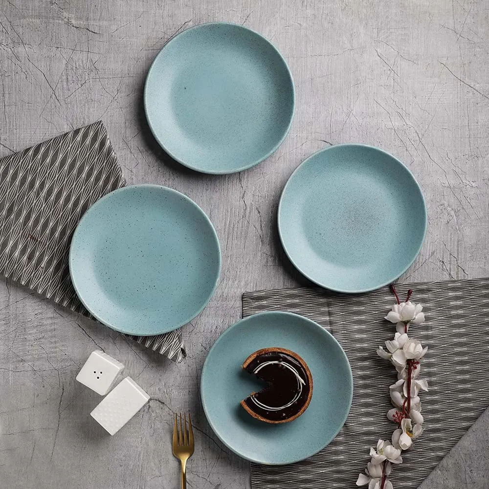 Sky Blue Minimal Ceramic Dinner Plates Set Of 4