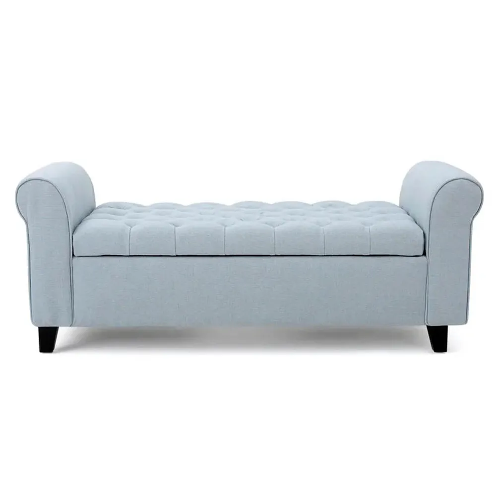 Sky Blue Resilient & Super Soft Luxurious Tufted Velvet Flip Top Storage Bench With Rolled Arms