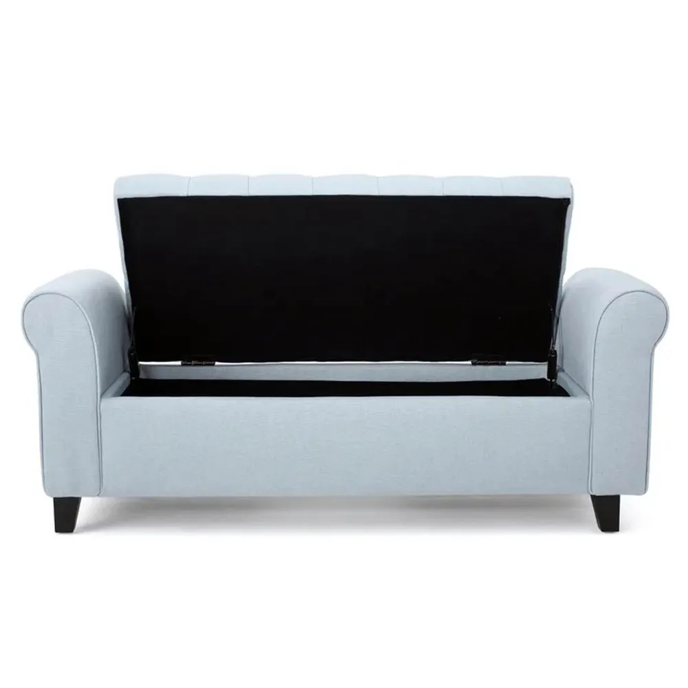 Sky Blue Resilient & Super Soft Luxurious Tufted Velvet Flip Top Storage Bench With Rolled Arms
