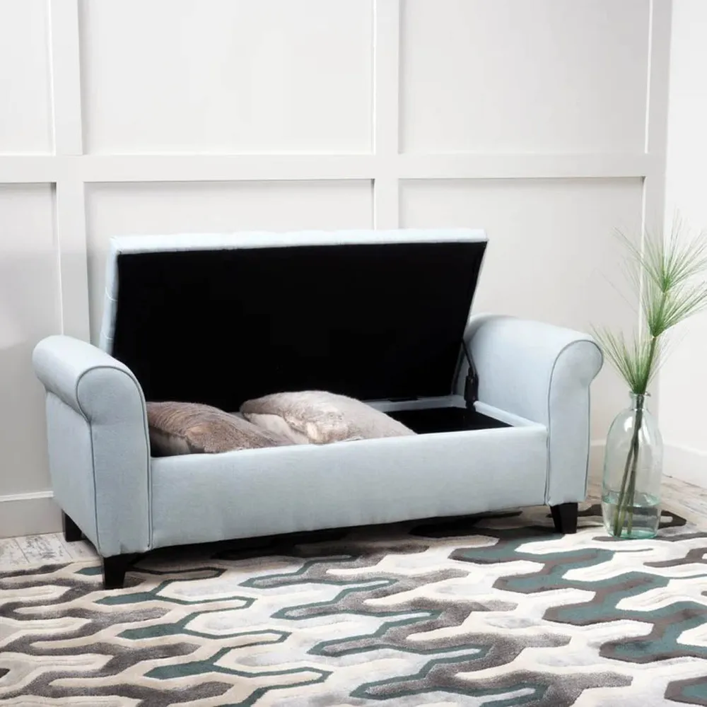 Sky Blue Resilient & Super Soft Luxurious Tufted Velvet Flip Top Storage Bench With Rolled Arms