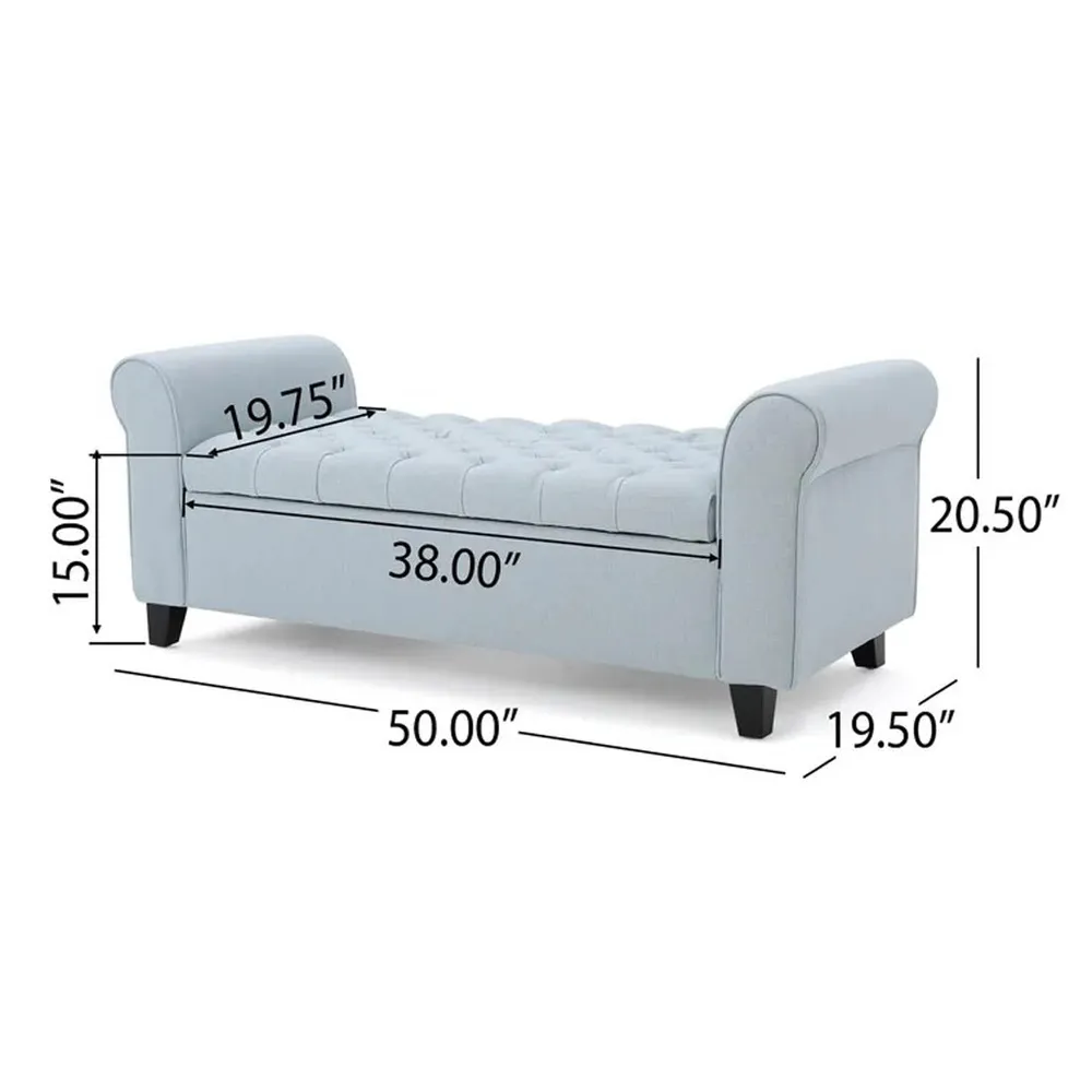 Sky Blue Resilient & Super Soft Luxurious Tufted Velvet Flip Top Storage Bench With Rolled Arms