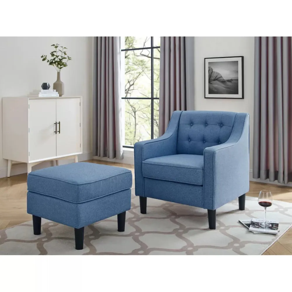Skyblue Tufted Comfy Lounge Chair With Ottoman