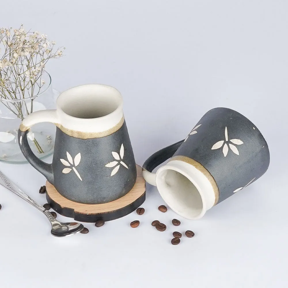 Slate & White Floral Printed Ceramic Mugs Single Piece