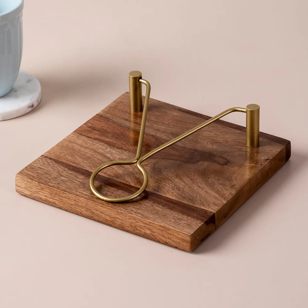 Sleek Brown Wooden Decorative Napkin Holder