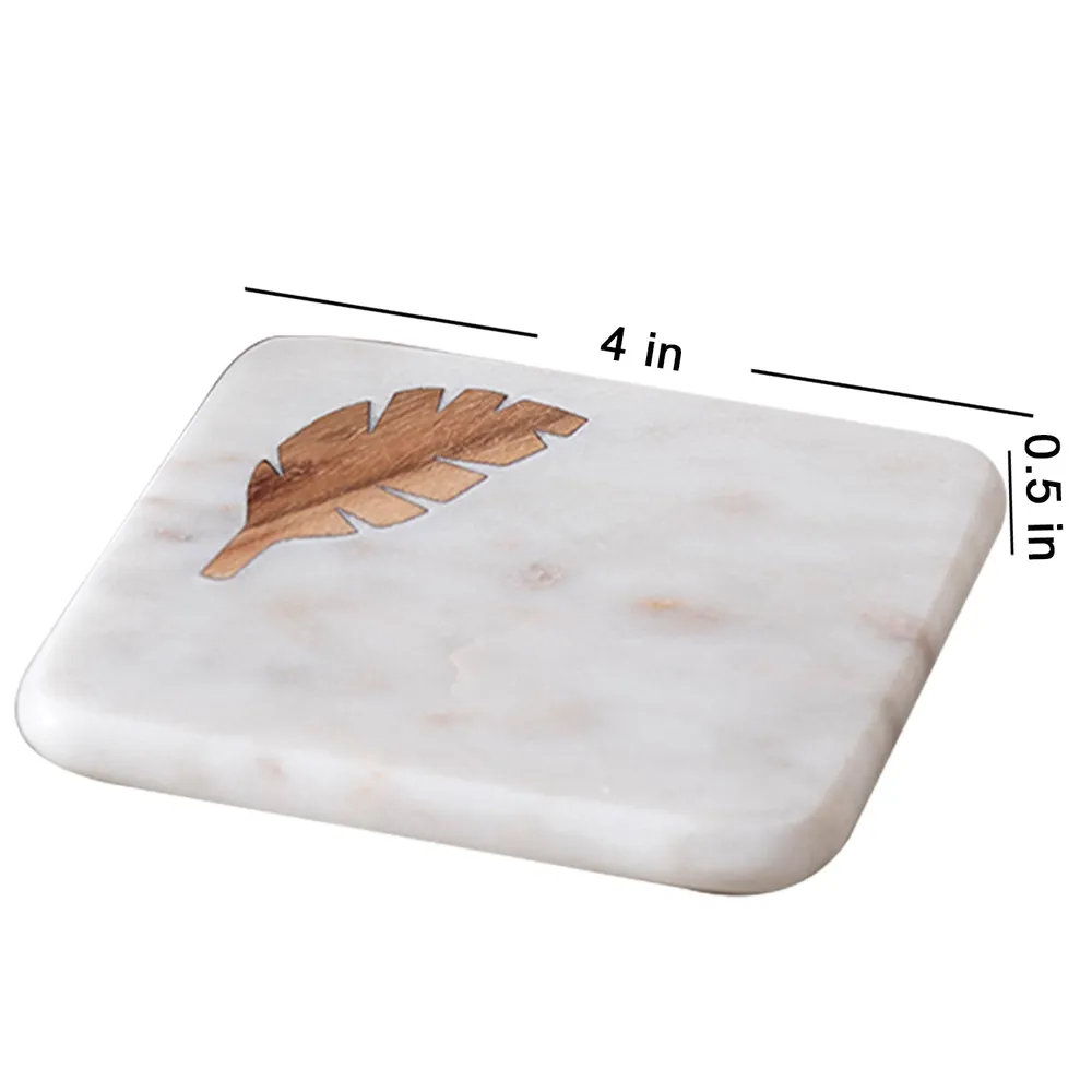 Sleek Edged White Marble Coasters Set Of 6