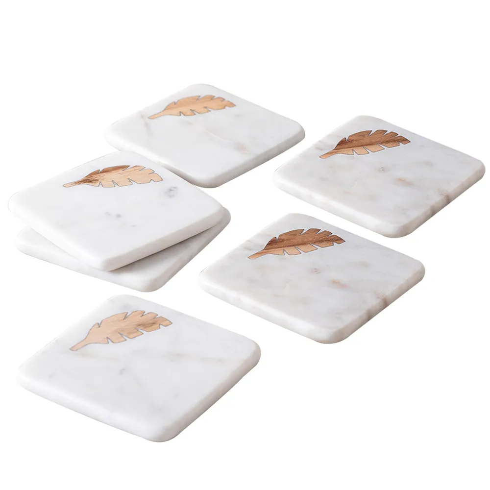 Sleek Edged White Marble Coasters Set Of 6