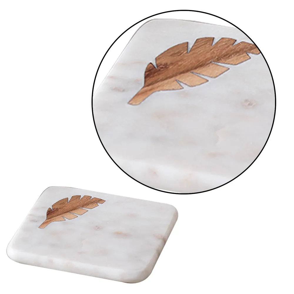 Sleek Edged White Marble Coasters Set Of 6