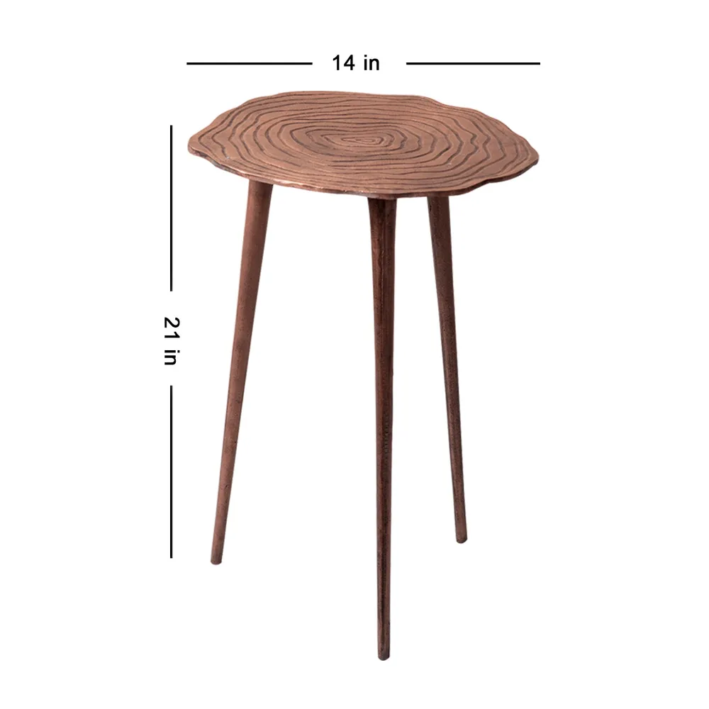 Sleek Floral Lustrous Copper Colored Aluminum Side Table