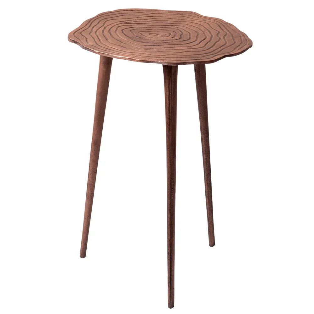 Sleek Floral Lustrous Copper Colored Aluminum Side Table
