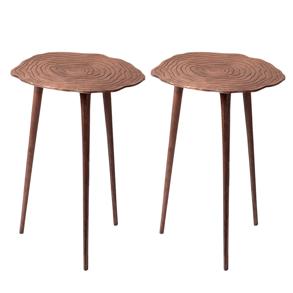 Sleek Floral Lustrous Copper Colored Aluminum Side Table