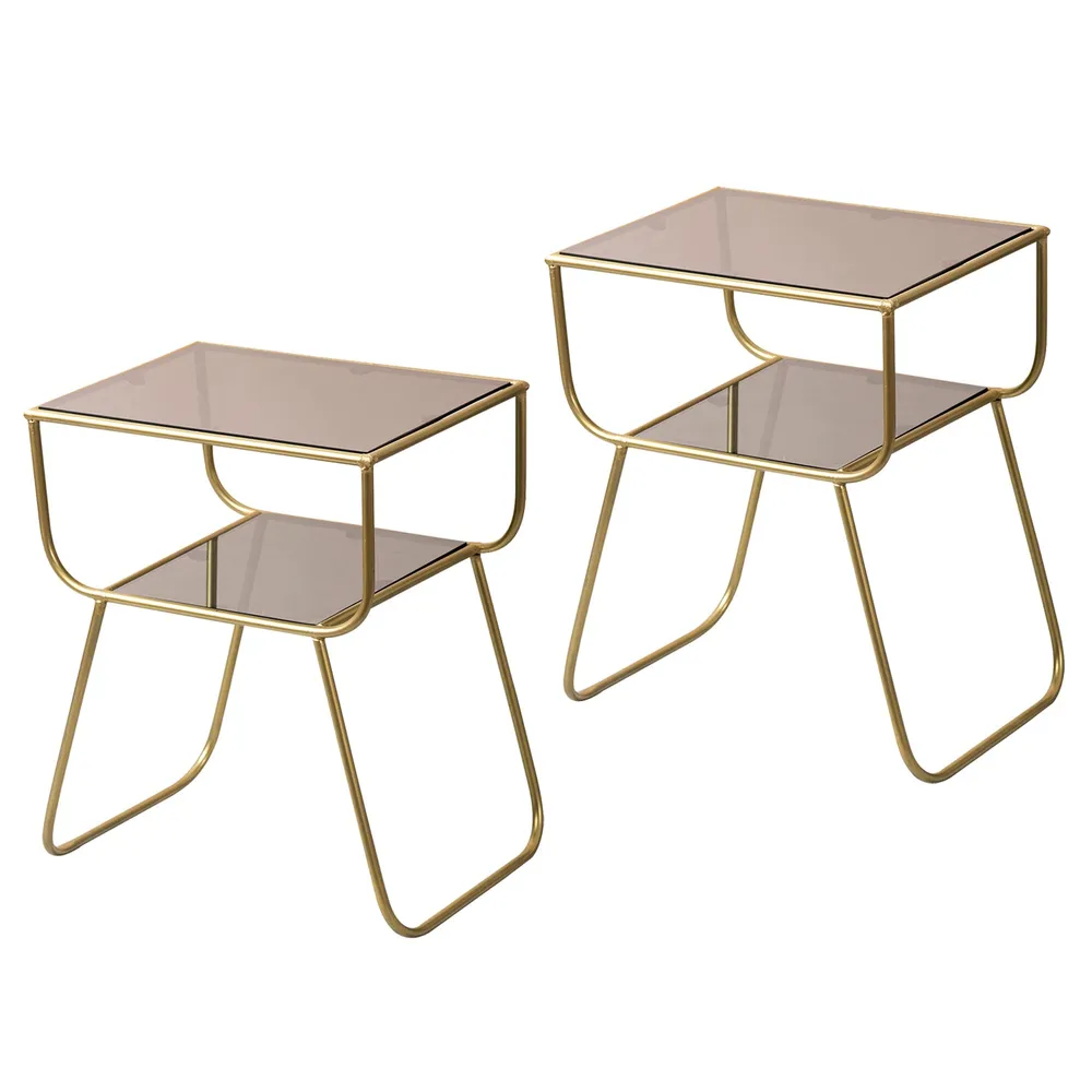 Sleek Iron and Glass Lusturous Gold Side Table