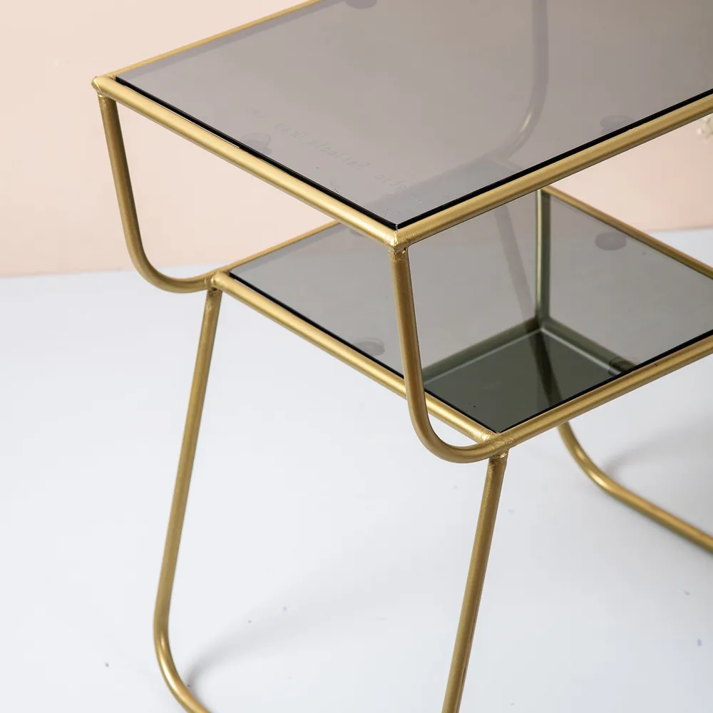 Sleek Iron and Glass Lusturous Gold Side Table