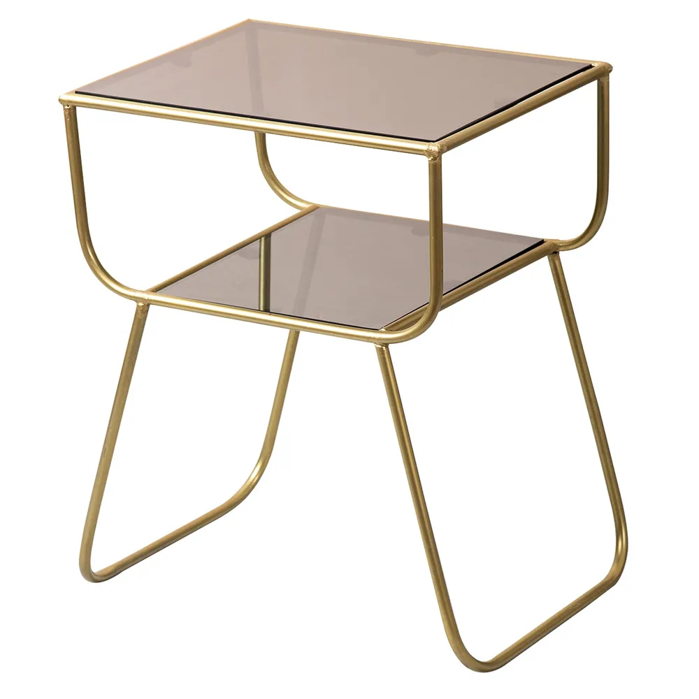Sleek Iron and Glass Lusturous Gold Side Table