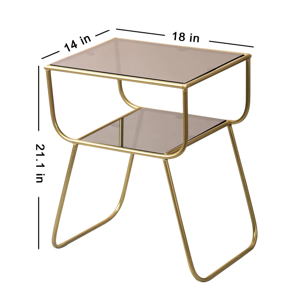 Sleek Iron and Glass Lusturous Gold Side Table