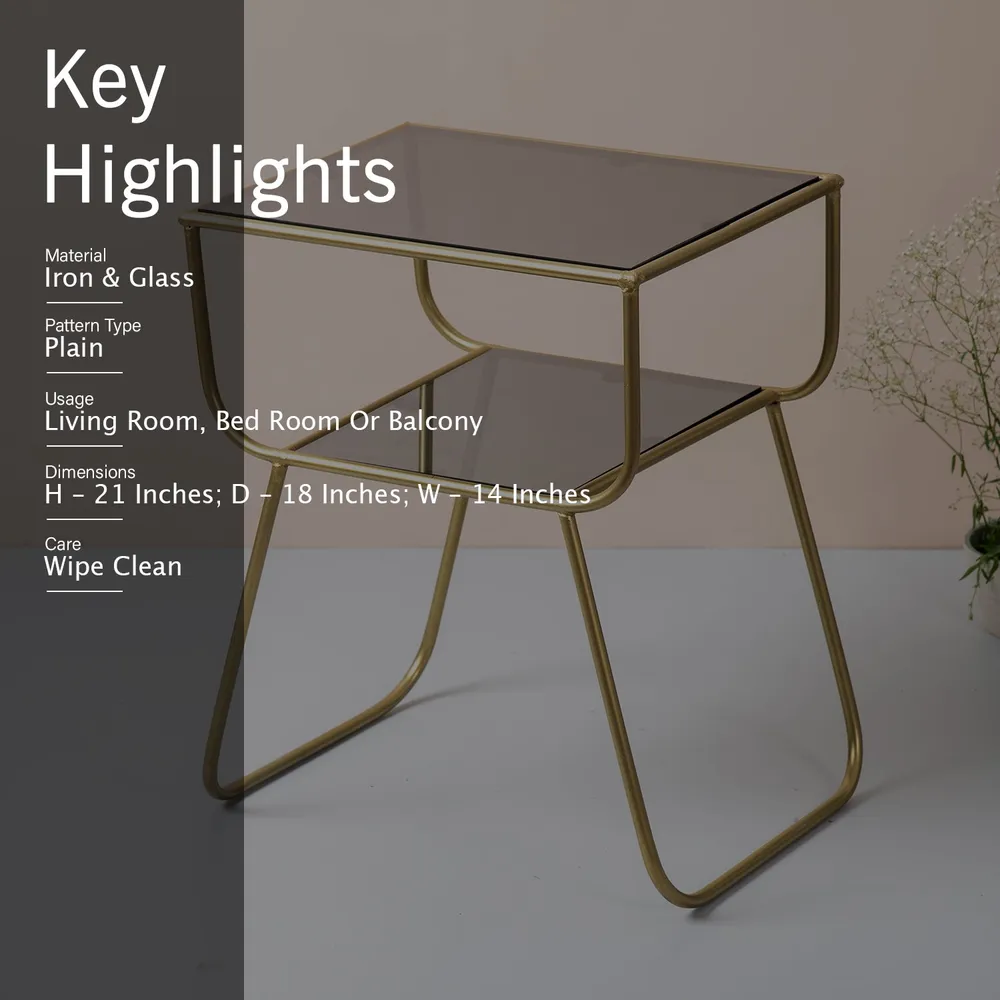 Sleek Iron and Glass Lusturous Gold Side Table