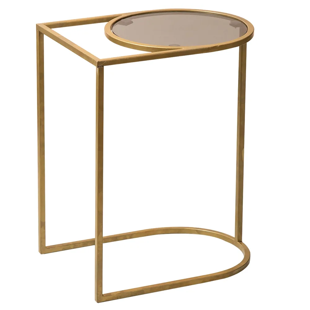Sleek Iron & Glass Golden Lustrous U shaped Side Table