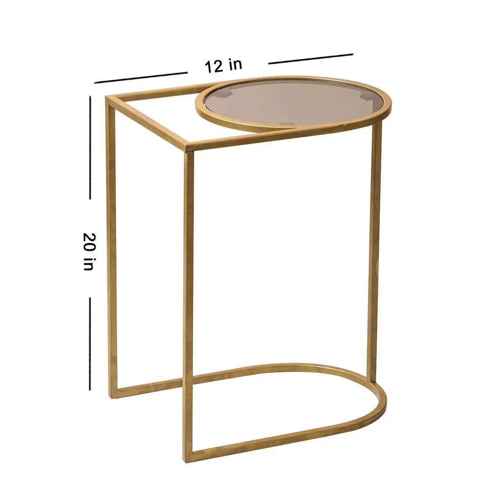 Sleek Iron & Glass Golden Lustrous U shaped Side Table