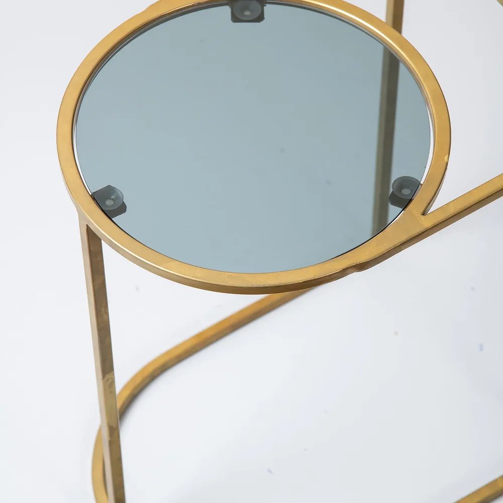 Sleek Iron & Glass Golden Lustrous U shaped Side Table