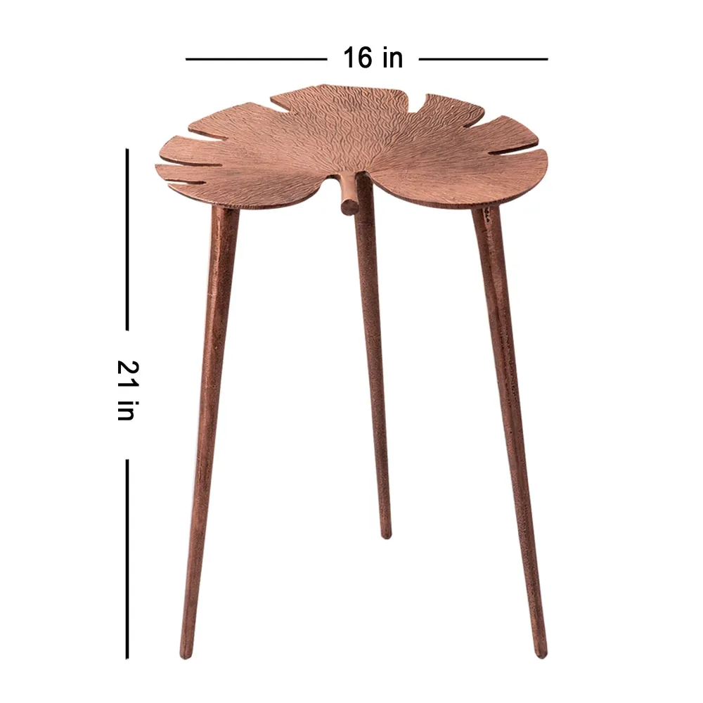 Sleek Leafy Lustrous Copper Colored Aluminum Side Table