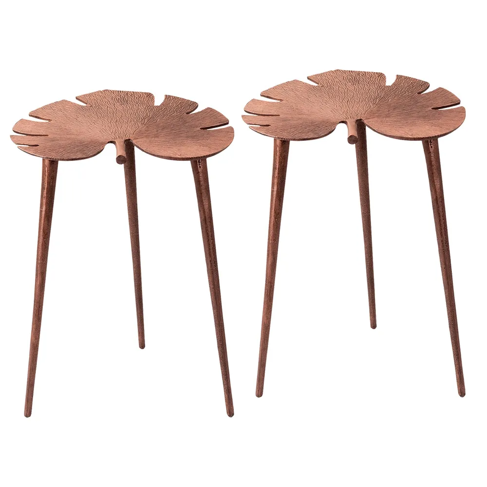Sleek Leafy Lustrous Copper Colored Aluminum Side Table