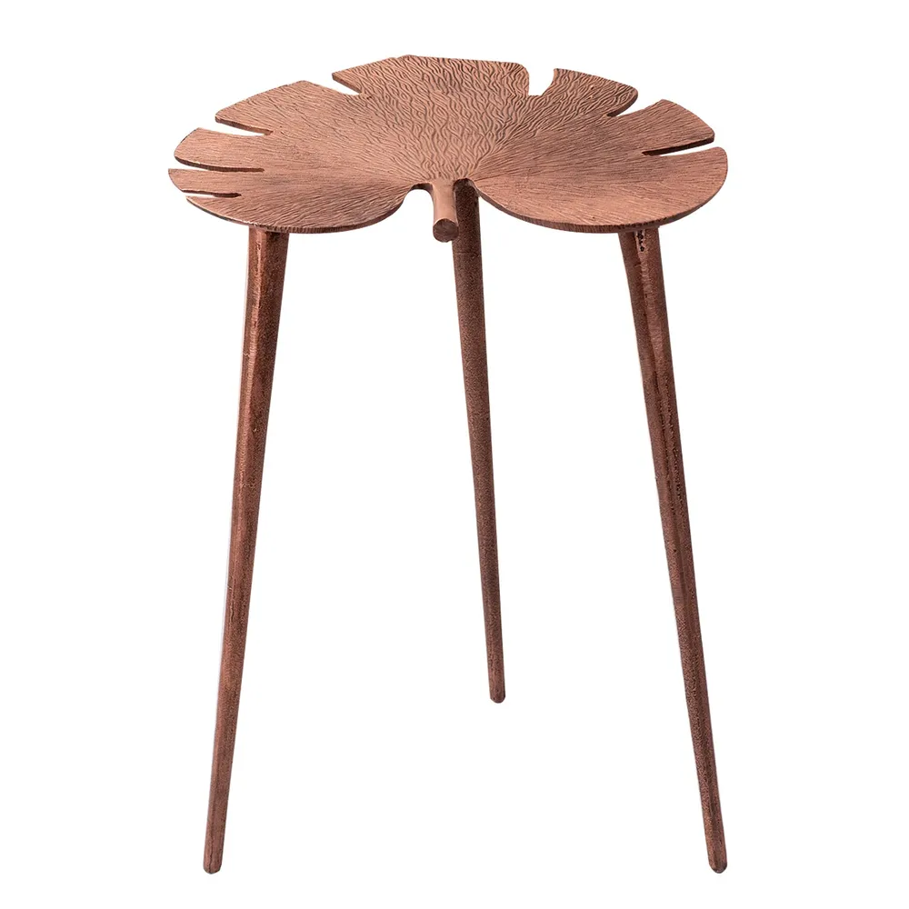 Sleek Leafy Lustrous Copper Colored Aluminum Side Table